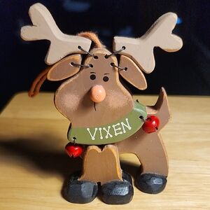 Festive "Vixen" Reindeer Ornament with Red Bells